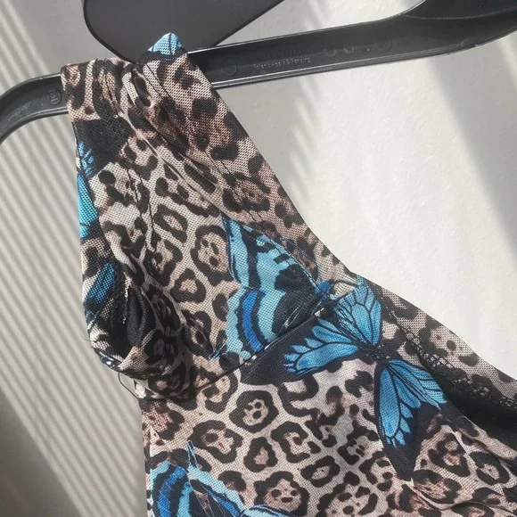 3/$12 Rue21 top Butterfly animal print cinch string in front casual boho M jr - Picture 7 of 17